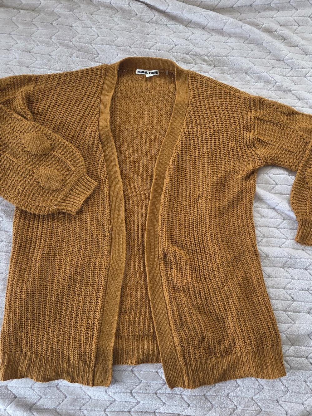 Moral Fiber Chunky Open-Front Cardigan in Mustard